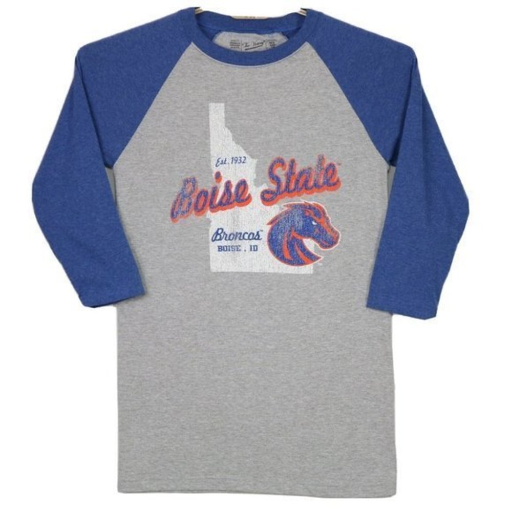 Boise‎ State University Broncos Idaho Baseball Shirt T-Shirt Gray Blue S Small